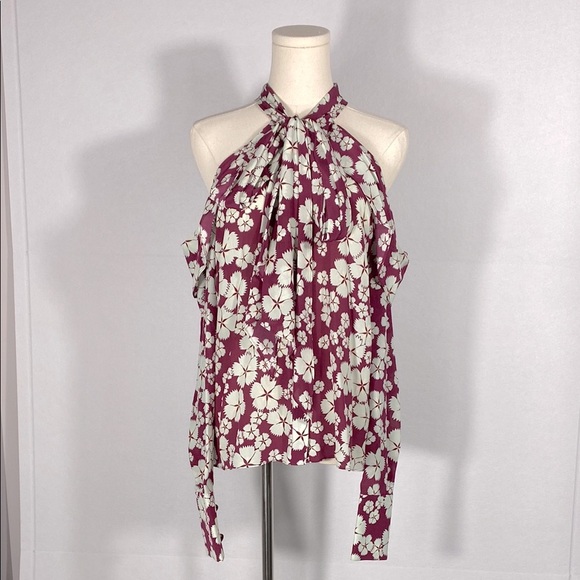 Alexis Paloma Silk Tie Neck Cold Shoulder Blouse Floral size medium - Picture 2 of 16